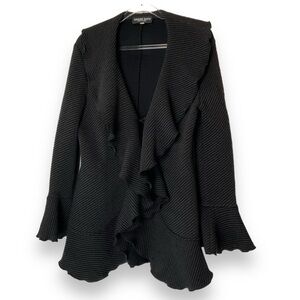 Vivian Shyu Cardigan Sweater Wool Black Knit Ruffle‎ Jacket Designer Size Medium